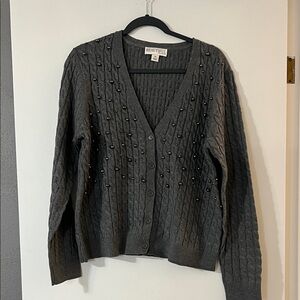 Chic Gray Cardigan with Bead Accents